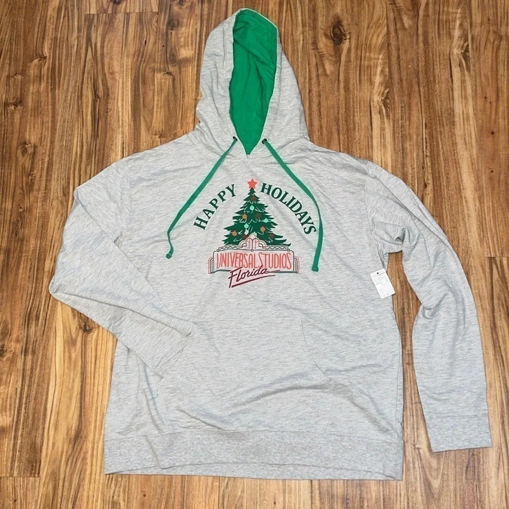 Universal studios womenβs hoodie XL unisex grey Christmas Florida happy holidays